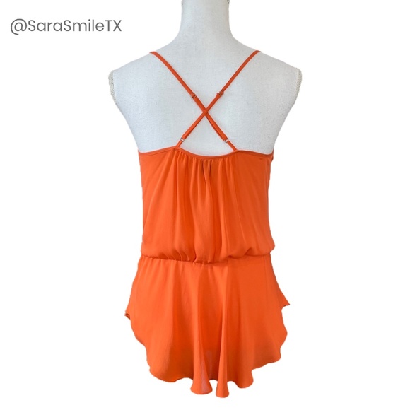 HAUTE HIPPIE Silk Bright Tangerine Orange Peplum Camisole Tank Top - Picture 3 of 14